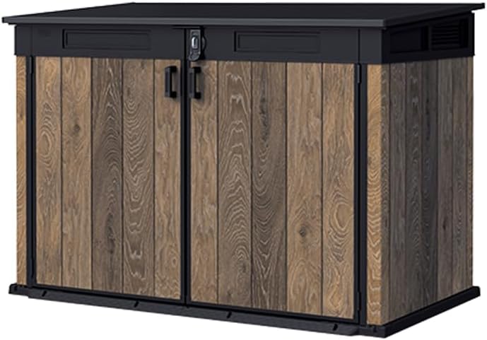 Keter Signature Horizontal Garden Shed Weatherproof 2020L Storage Lockable with Gas Struts Walnut Look 75" x 43" x 52"