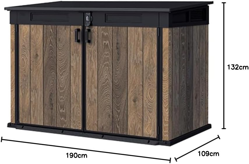 Keter Signature Horizontal Garden Shed Weatherproof 2020L Storage Lockable with Gas Struts Walnut Look 75" x 43" x 52"