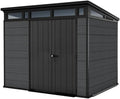 Keter Cortina 9 x 7 Tool Shed with Floor, Weatherproof and UV-Resistant, Double Walled with Steel Frame, Pent Roof and Ventilation, 279 x 218 cm, Grey