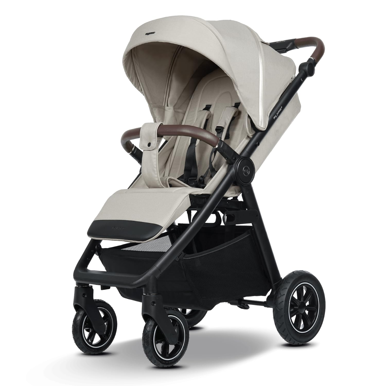 my junior® PLIA² | großer Komfortbuggy mit Luftkammerreifen, Einhand-Faltmechanismus, einstellbare Federung, XXL-Einkaufskorb & -Verdeck, Belüftung, inkl. Getränkehalter + Tragegurt (Desert Bloom)