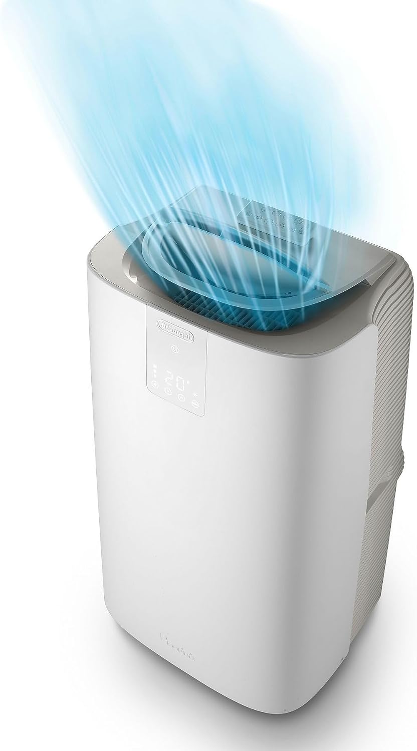 De'Longhi Pinguino GentleJet PAC AP98 mobile Klimaanlage, leise & tragbar, 11.500 BTU/h, für Räume bis zu 100m³, Entfeuchter, R290, A+, 24 H Timer, Fernbedienung, 2.7kW, Klimagerät, Weiß