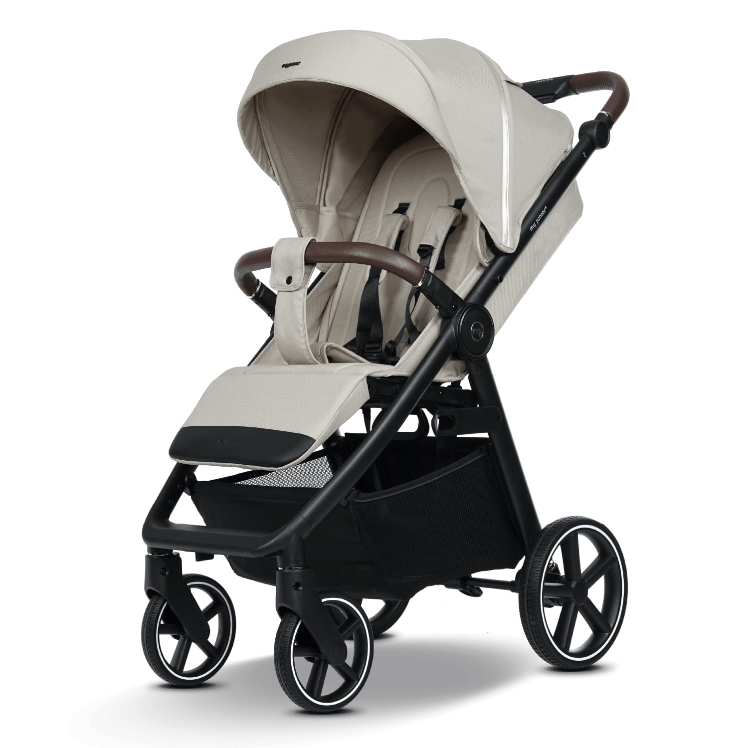 my junior® PLIA² | großer Komfortbuggy mit Luftkammerreifen, Einhand-Faltmechanismus, einstellbare Federung, XXL-Einkaufskorb & -Verdeck, Belüftung, inkl. Getränkehalter + Tragegurt (Desert Bloom)