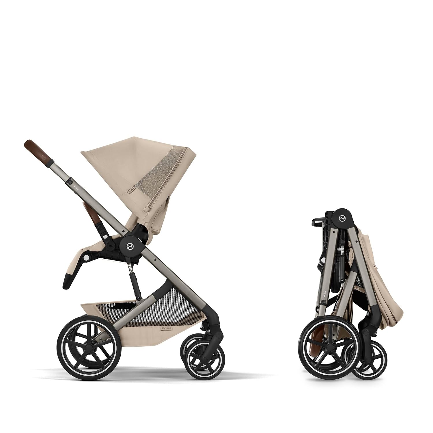 CYBEX Gold Kinderwagen BALIOS S LUX, ab 0-4 Jahre, Almond Beige | Ab Geburt bis 4 Jahre, max 22 kg, Reisesystem, Ergonomische Liegeposition, Einhand-Gurtsystem, All-Terrain-Räder