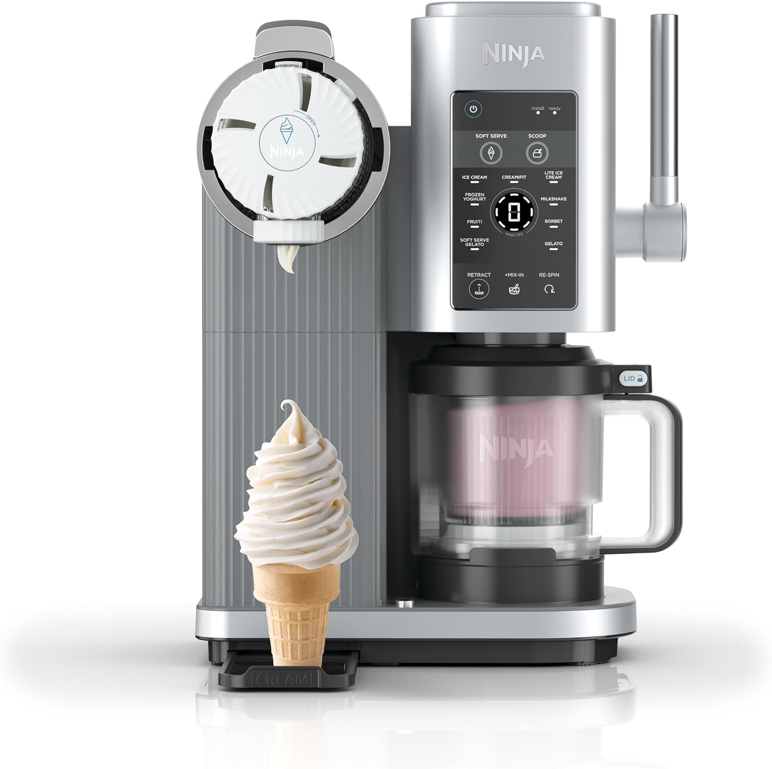Ninja CREAMi Scoop & Swirl Eismaschine mit 2 Behältern Platinsilber NC701EU | 13 Funktionen, für Eiscreme, Softeis, Gelato, Sorbet, Milchshakes und mehr, mit Mix-In-Funktion, Platinsilber