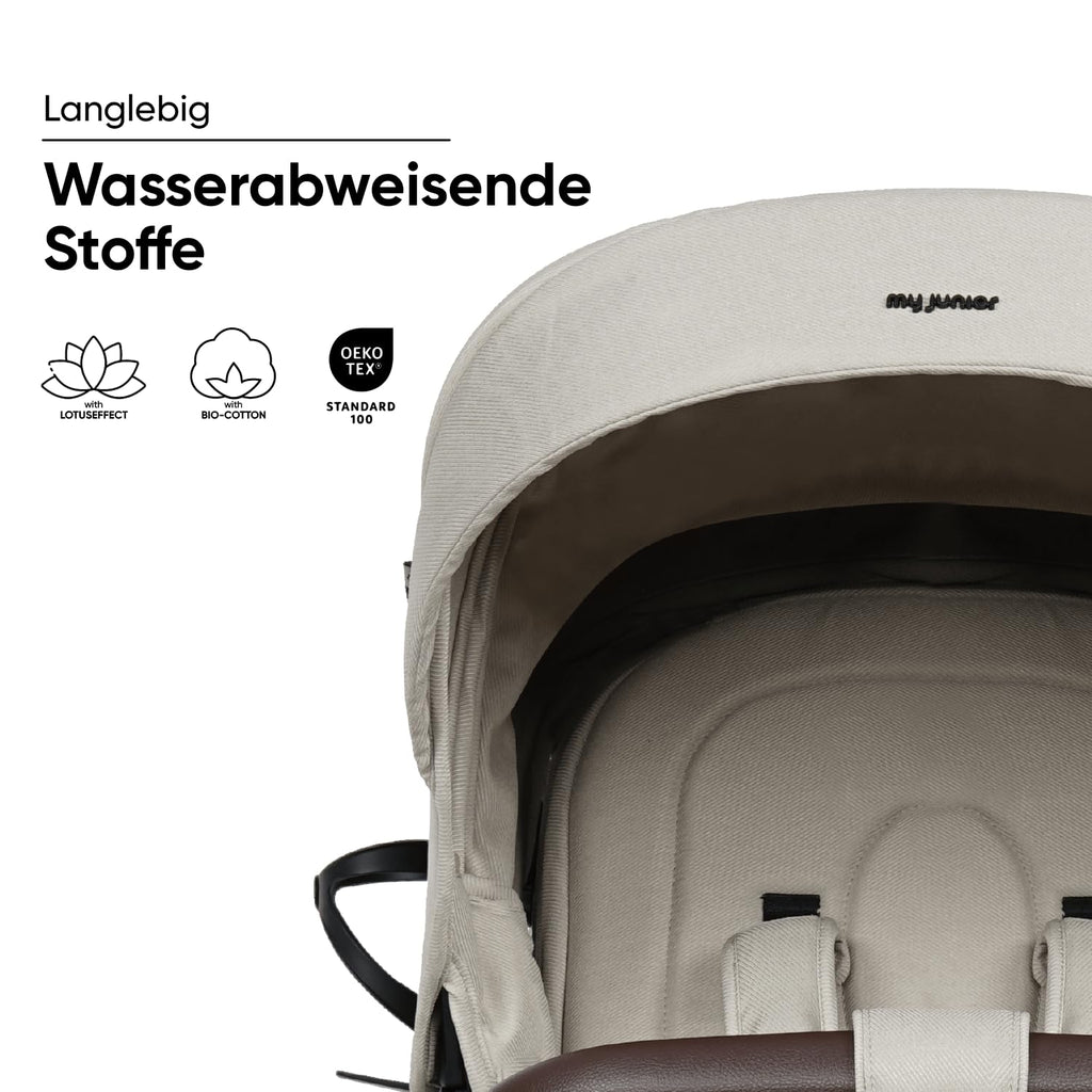 my junior® PLIA² | großer Komfortbuggy mit Luftkammerreifen, Einhand-Faltmechanismus, einstellbare Federung, XXL-Einkaufskorb & -Verdeck, Belüftung, inkl. Getränkehalter + Tragegurt (Desert Bloom)