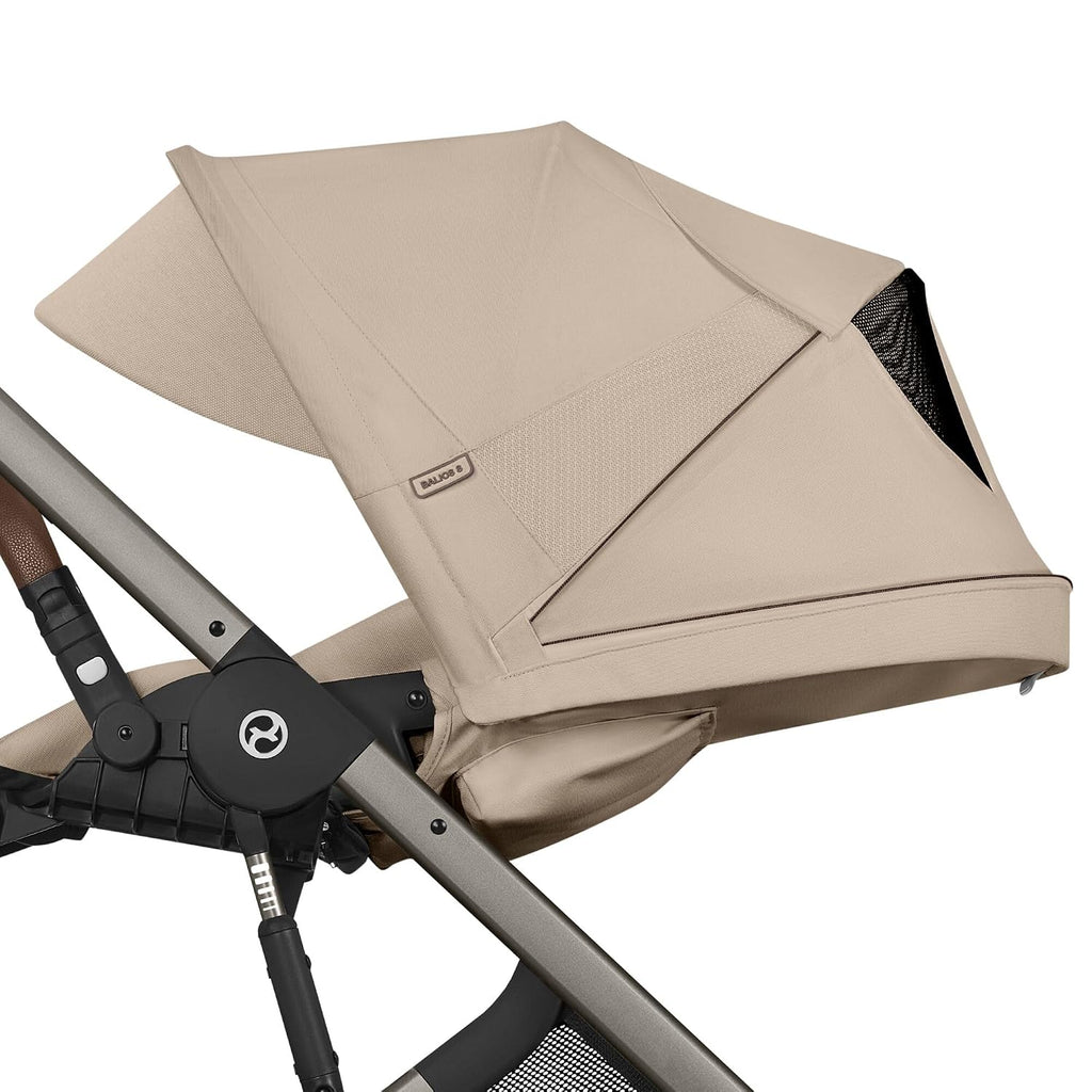 CYBEX Gold Kinderwagen BALIOS S LUX, ab 0-4 Jahre, Almond Beige | Ab Geburt bis 4 Jahre, max 22 kg, Reisesystem, Ergonomische Liegeposition, Einhand-Gurtsystem, All-Terrain-Räder