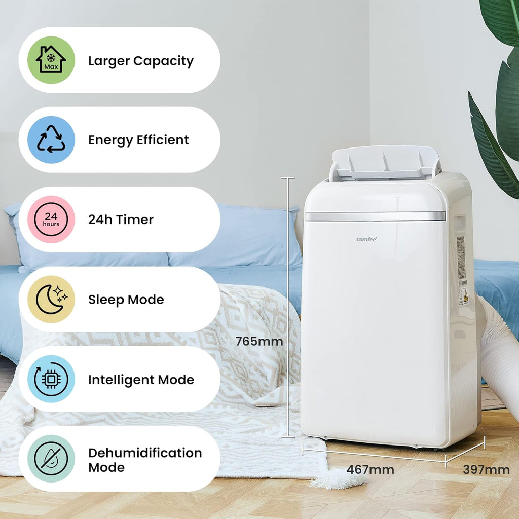 Comfee Mobiles Klimagerät Eco Friendly Pro, 10000 BTU 2,9kW, Kühlen&Ventilieren&Entfeuchten, Raumgröße bis 98m³(36㎡), Mobile Klimaanlage mit Abluftschlauch