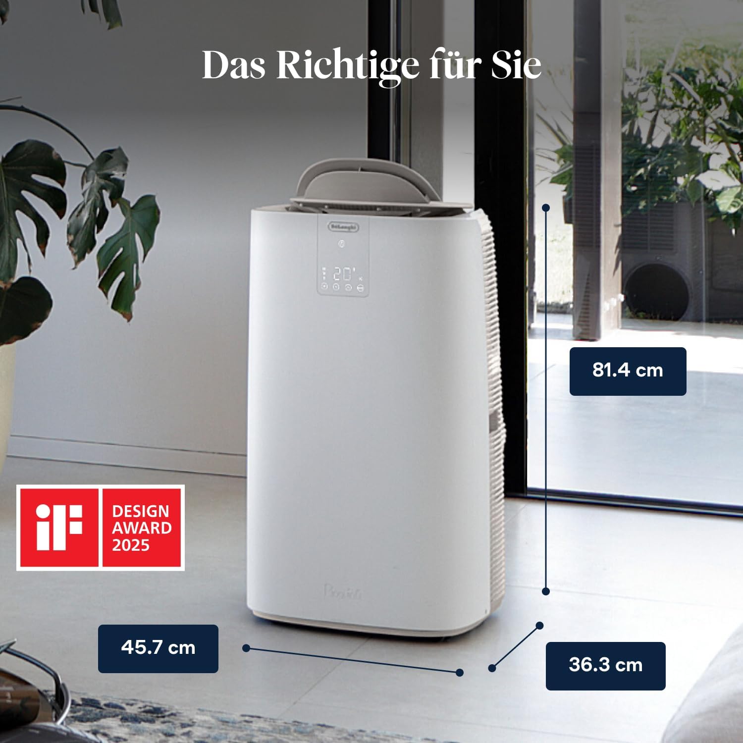 De'Longhi Pinguino GentleJet PAC AP98 mobile Klimaanlage, leise & tragbar, 11.500 BTU/h, für Räume bis zu 100m³, Entfeuchter, R290, A+, 24 H Timer, Fernbedienung, 2.7kW, Klimagerät, Weiß
