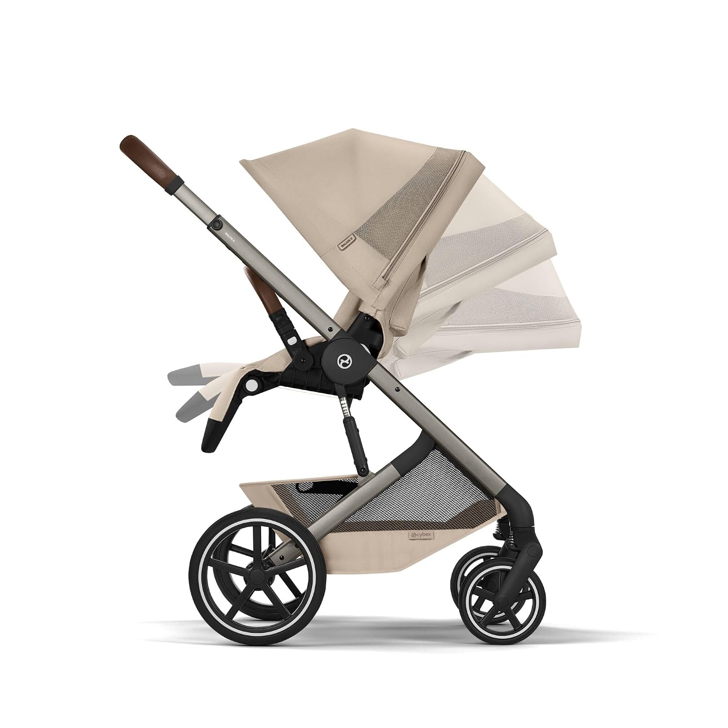 CYBEX Gold Kinderwagen BALIOS S LUX, ab 0-4 Jahre, Almond Beige | Ab Geburt bis 4 Jahre, max 22 kg, Reisesystem, Ergonomische Liegeposition, Einhand-Gurtsystem, All-Terrain-Räder