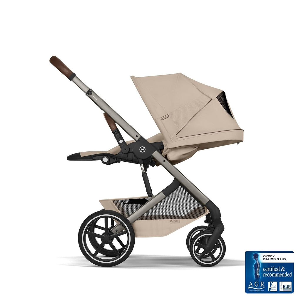 CYBEX Gold Kinderwagen BALIOS S LUX, ab 0-4 Jahre, Almond Beige | Ab Geburt bis 4 Jahre, max 22 kg, Reisesystem, Ergonomische Liegeposition, Einhand-Gurtsystem, All-Terrain-Räder
