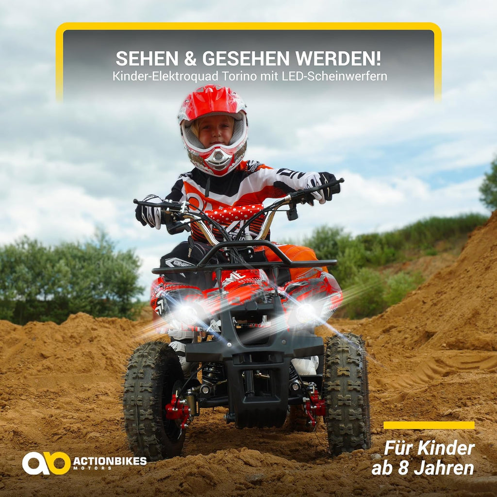 Actionbikes Motors Kinder Quad Elektro ATV Torino | 𝟑𝟔 Volt 𝟭𝟬𝟬𝟬 Watt Motor bis 𝟐𝟒 km/h - Kinderquad - Pocket Quad - Elektroquad - Miniquad - Für Kinder ab 8 Jahren (Schwarz Weiß Rot Polo)