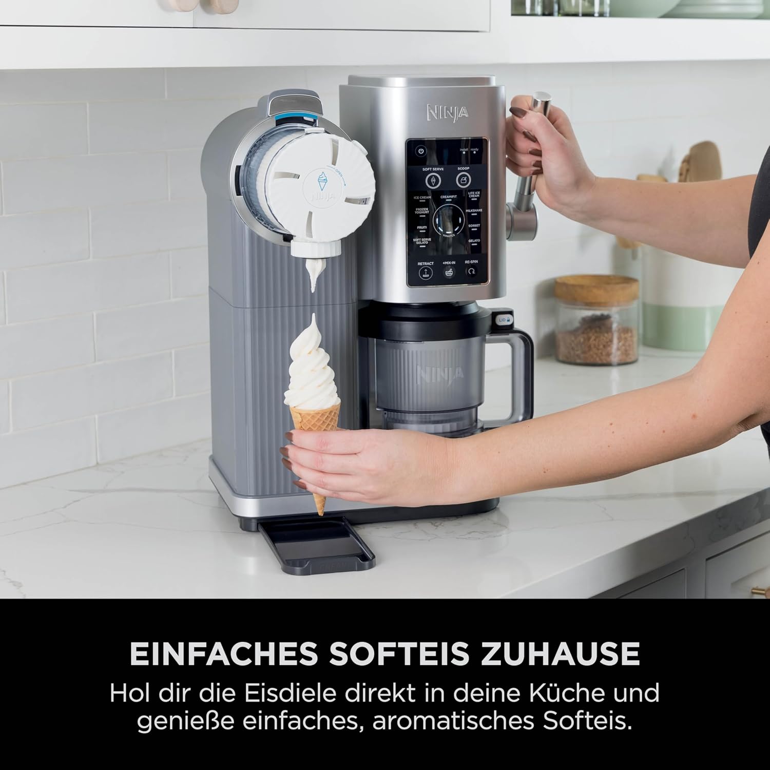 Ninja CREAMi Scoop & Swirl Eismaschine mit 2 Behältern Platinsilber NC701EU | 13 Funktionen, für Eiscreme, Softeis, Gelato, Sorbet, Milchshakes und mehr, mit Mix-In-Funktion, Platinsilber