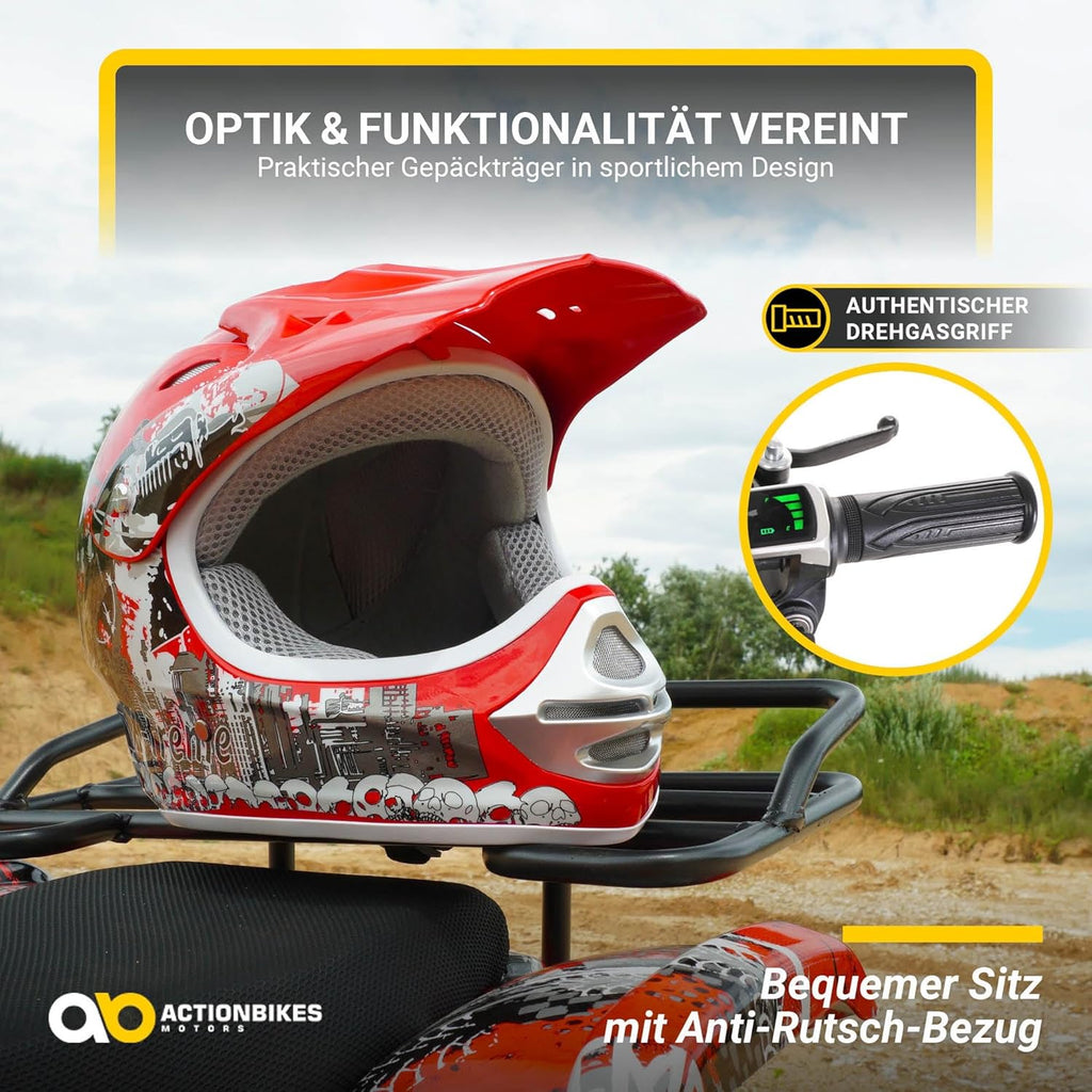 Actionbikes Motors Kinder Quad Elektro ATV Torino | 𝟑𝟔 Volt 𝟭𝟬𝟬𝟬 Watt Motor bis 𝟐𝟒 km/h - Kinderquad - Pocket Quad - Elektroquad - Miniquad - Für Kinder ab 8 Jahren (Schwarz Weiß Rot Polo)